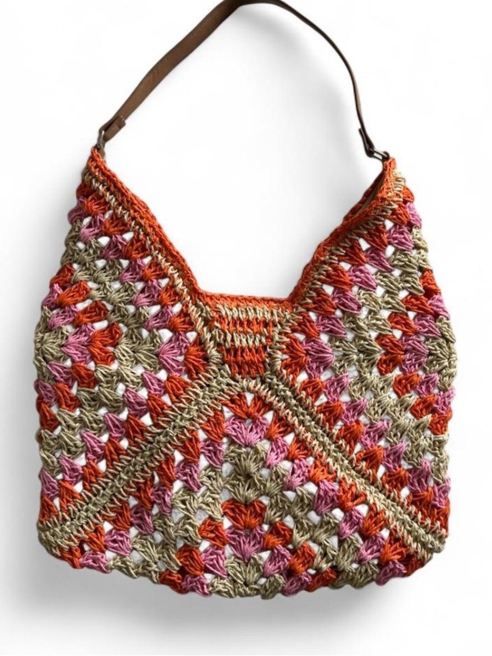 Orange & Pink Woven Shoulder Bag